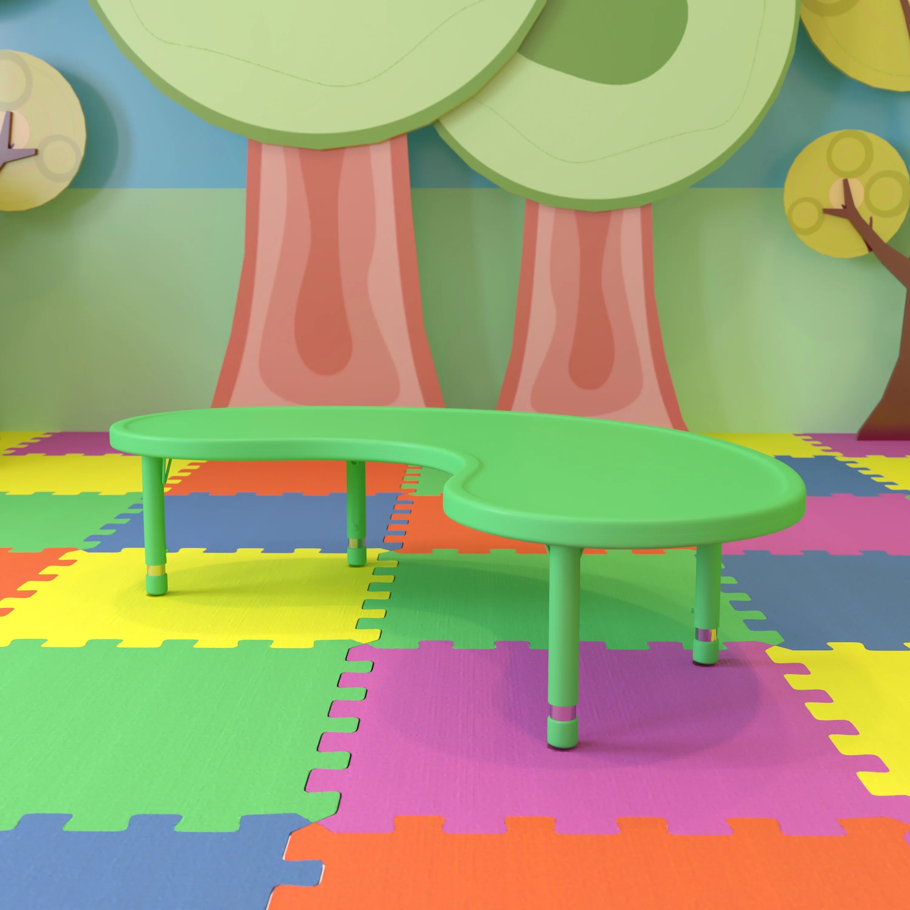 Flash Furniture Wren 35''W x 65''L Half-Moon Green Plastic Height Adjustable Activity Table