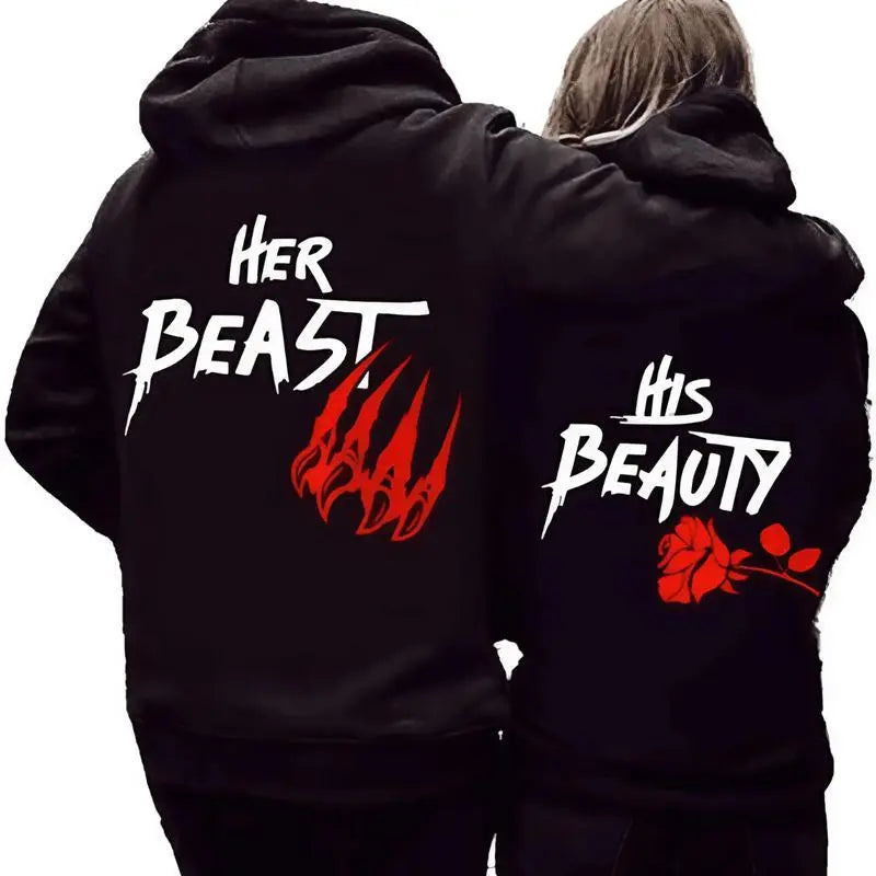 Her Beast His Beauty Couple Hoodie Matching Outfits For Couples Valentine Day Gifts Anniversary Shirts Trending Couple Medium Casual Clothes streetwear