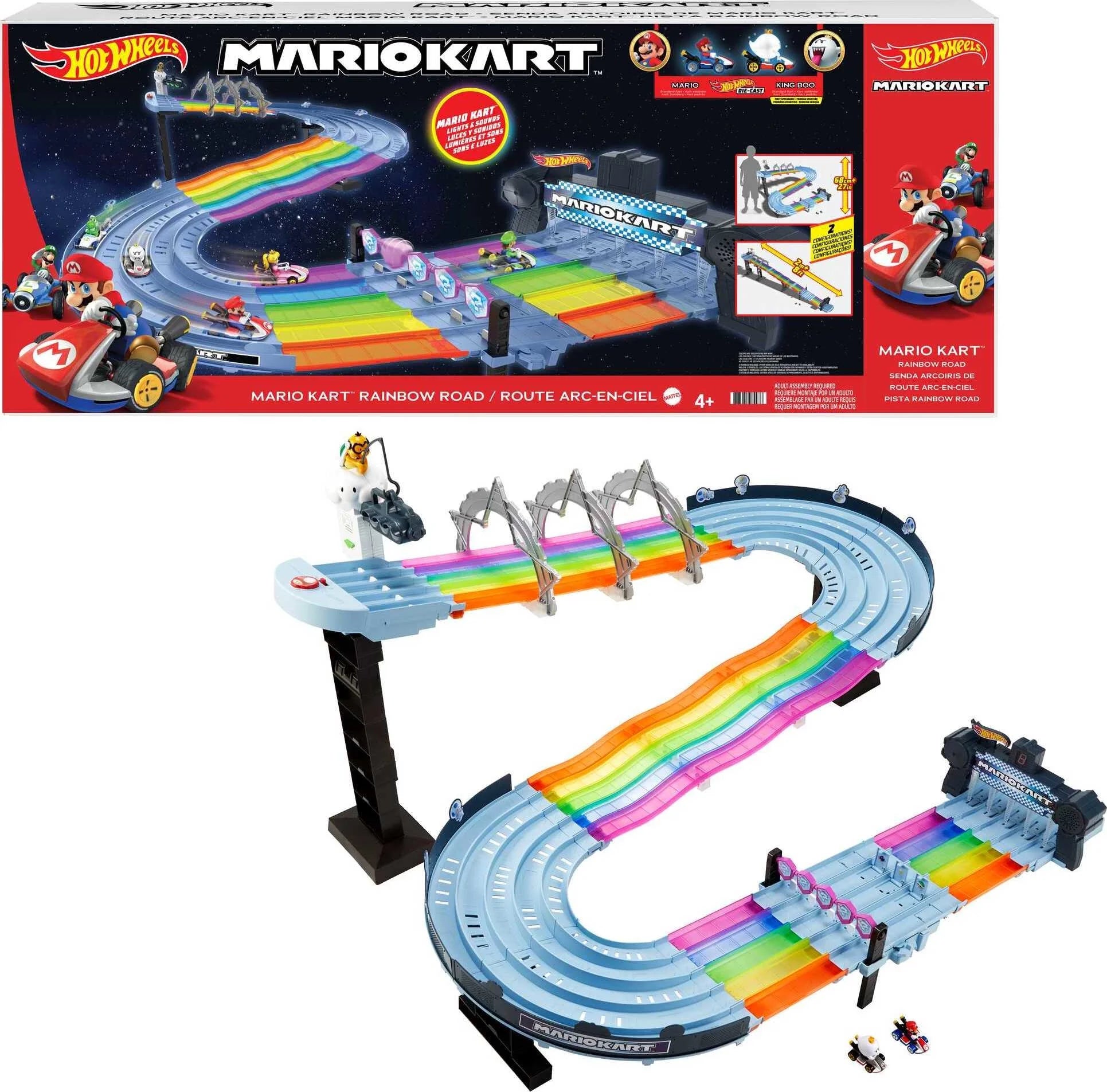 Hot Wheels Mario Kart Rainbow Road Raceway Set with 2 1:64 Scale Vehicles