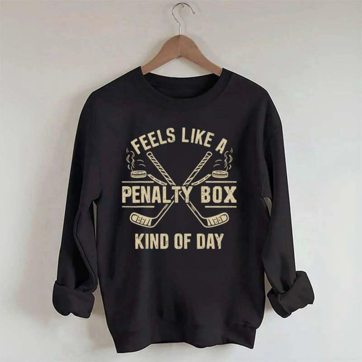 Women's Printed Hooded Sweatshirt - Sweet, Soft for Long Wear, Classic Fit Cotton Blend, Full-Sleeve Modest Athletic Casual, "Feels Like a Day in the Box" Graphic Print, Hockey Enthusiast Party Accessory (Festive & Party Supplies)
