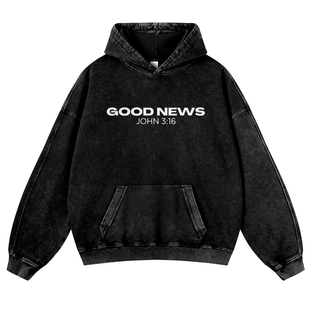 Men's Jesus Saves Graphic Hoodie, 380g Thick Cotton Casual Long Sleeve, Vintage Washed Fit Sweatshirt