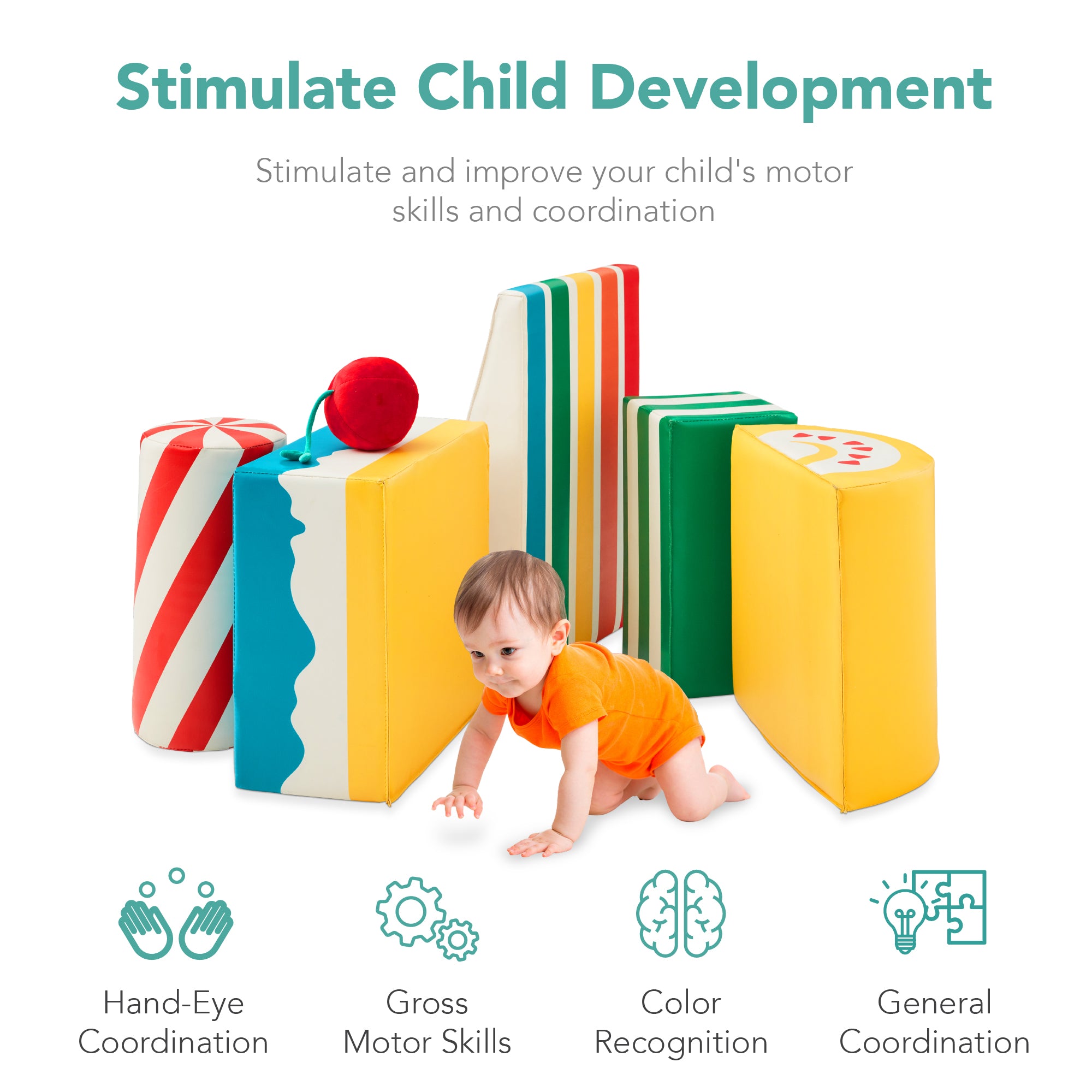 Best Choice Products 5-Piece Kids Climb & Crawl Soft Foam Block Playset Structures for Child Development - Treats