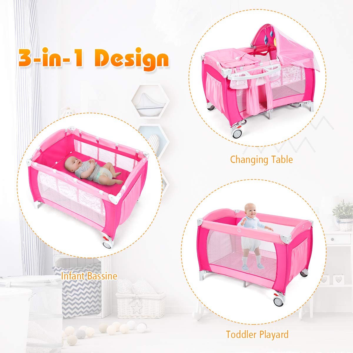Costzon Playard Reversible Changer Bassinet