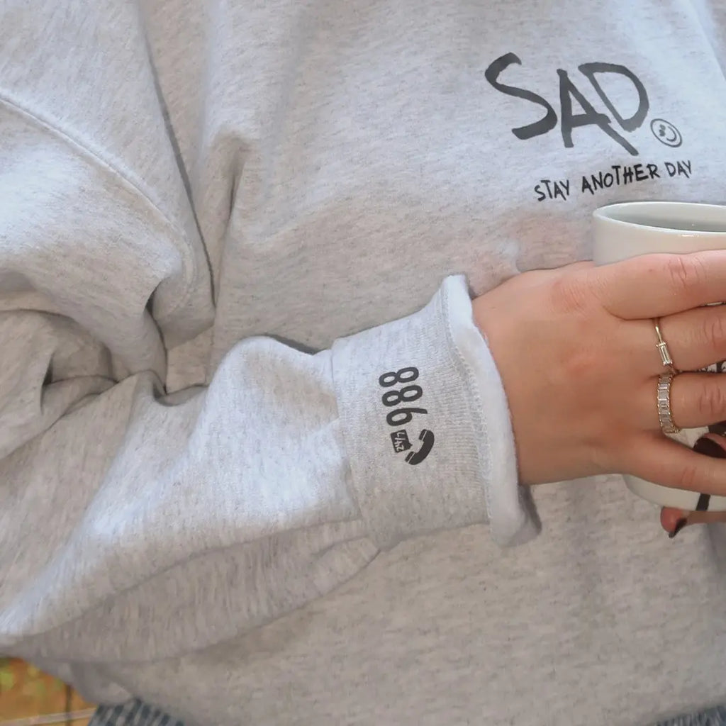 Stay Another Day Men's Stylish Text Print Sweatshirt - Soft Fabric Casual Pull-On Top, Crew Neck/Round Neck or Hoodie, SAD Mental Health Awareness Menswear, True Fit Long Sleeve Tops (S Size Available)