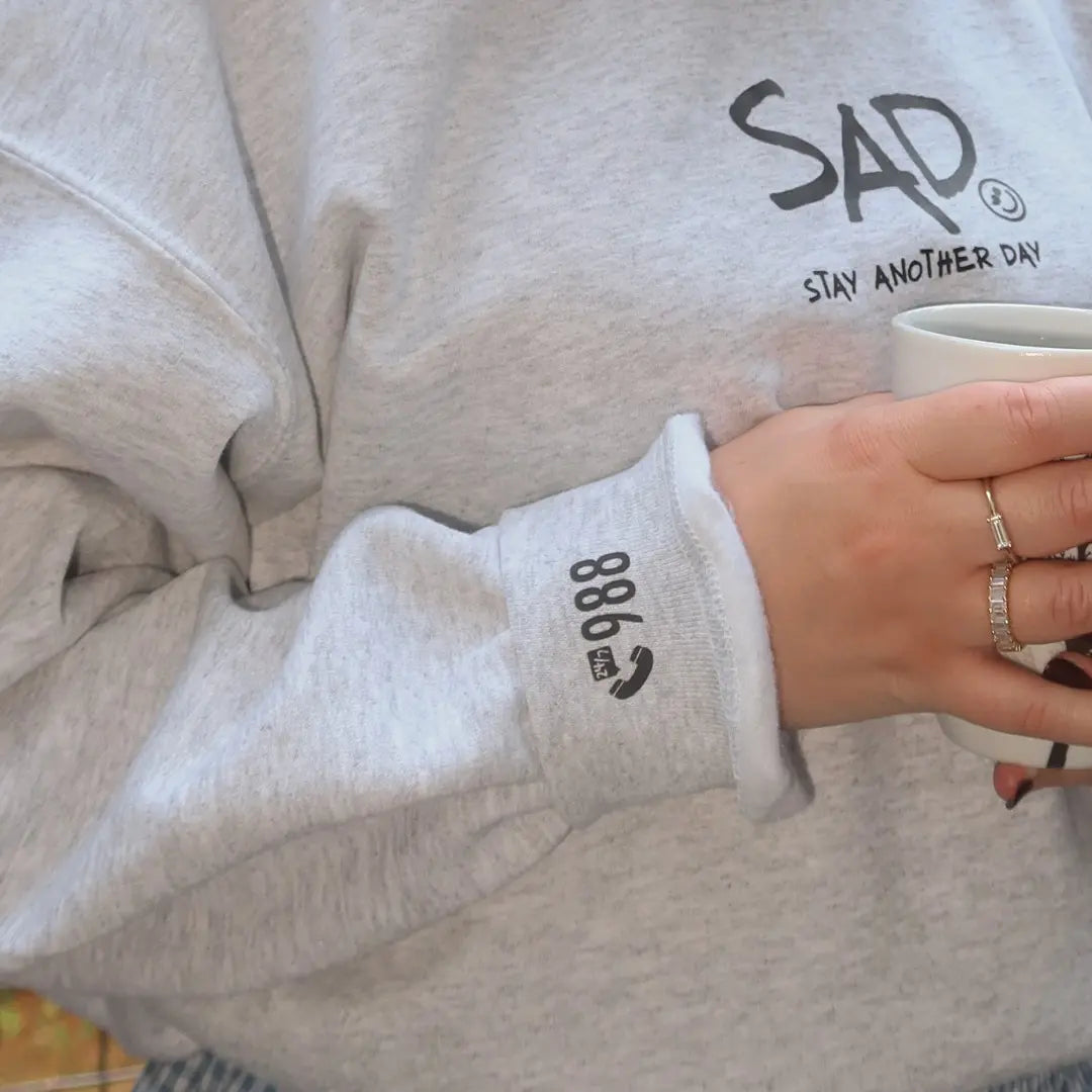 Stay Another Day Men's Stylish Text Print Sweatshirt - Soft Fabric Casual Pull-On Top, Crew Neck/Round Neck or Hoodie, SAD Mental Health Awareness Menswear, True Fit Long Sleeve Tops (S Size Available)