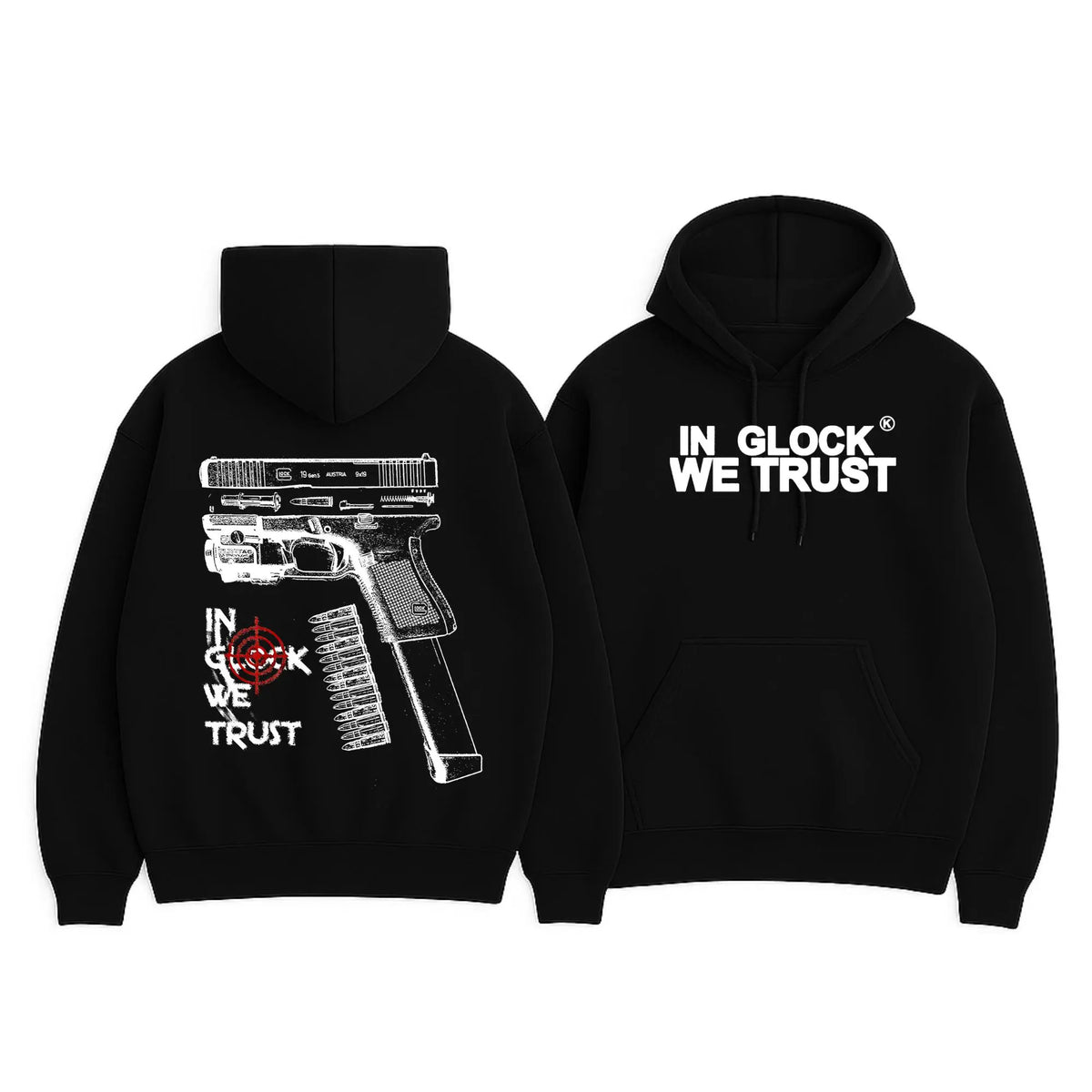 In Glock We Trust Black Hoodie Full Color Design Unisex Daily Wear Fashionable Design
