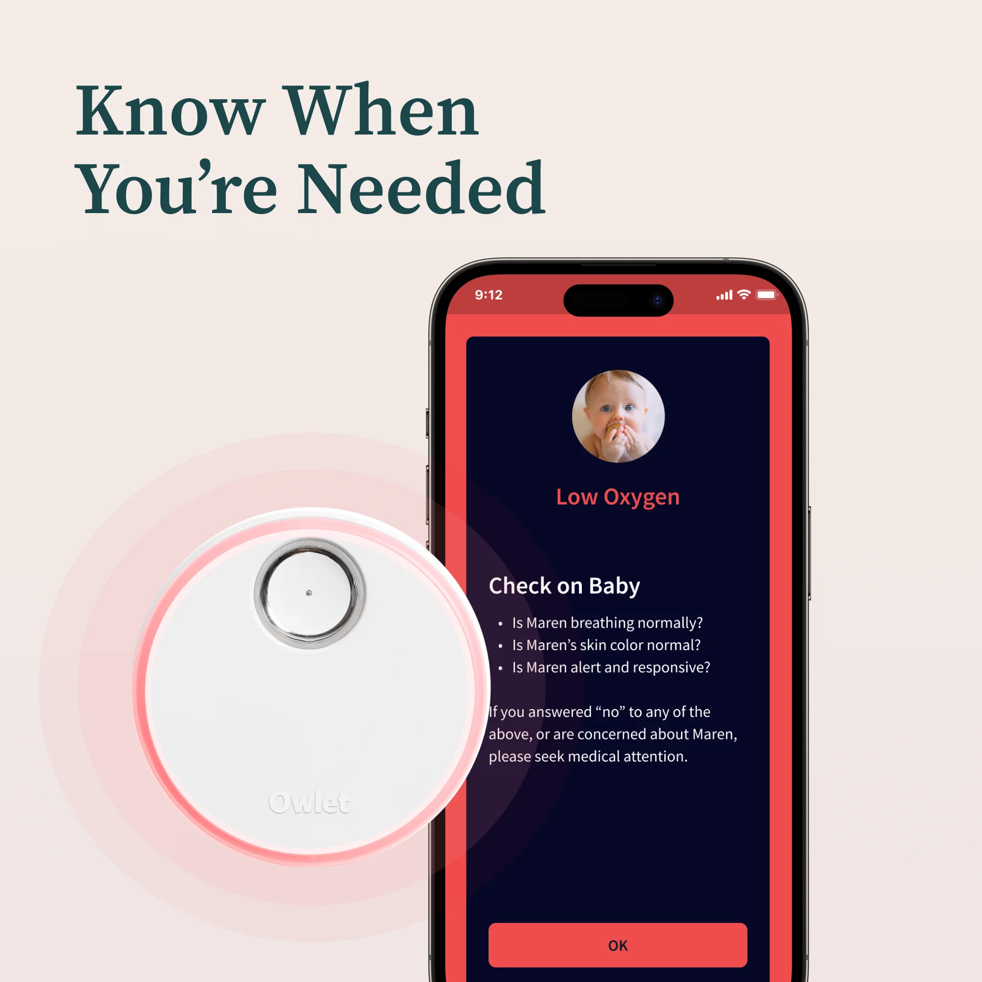 Owlet® Dream Duo 2 Smart Baby Monitor: FDA-Cleared Dream Sock® plus Cam 2 HD WiFi Video  - Dusty Rose