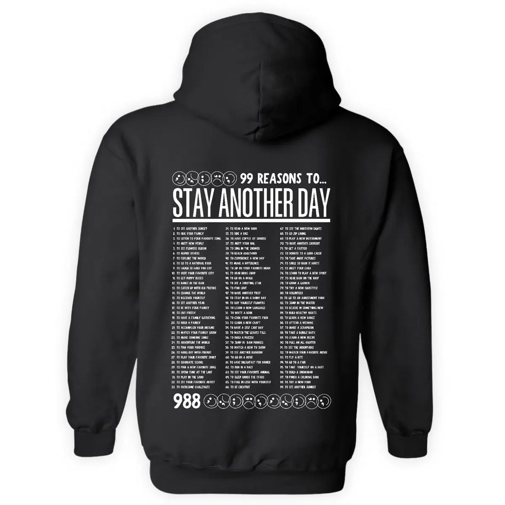 Stay Another Day Unisex Casual Cozy Sweatshirt - 99 Reasons Graphic Print Mental Health Awareness Pullover, Long Sleeve Crewneck, Unisex Fit for Easy Styling, Plus Size Clothes (SM-5X), Classic Menswear, Hoodie Styles