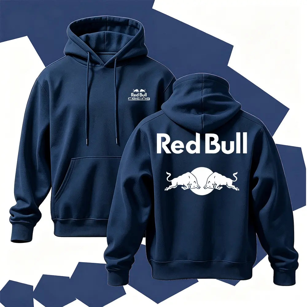 Racing Graphic Hoodie, Men's Cotton Pullover Sweatshirt, Vintage Streetwear Hoodie, Bold Back Print Casual Long Sleeve Top