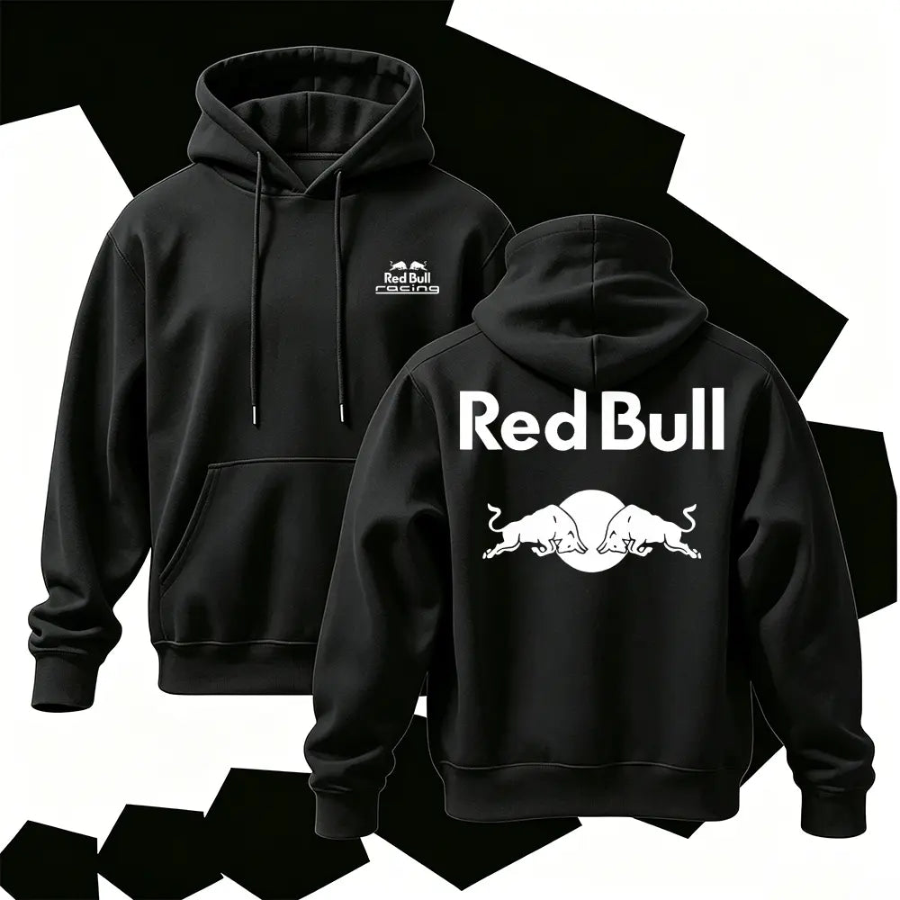 Racing Graphic Hoodie, Men's Cotton Pullover Sweatshirt, Vintage Streetwear Hoodie, Bold Back Print Casual Long Sleeve Top